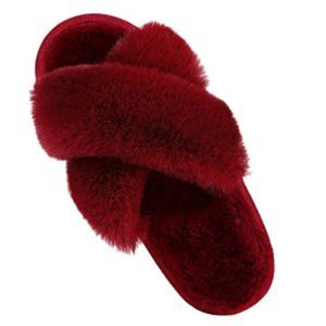Women's Soft Plush Lightweight House Slippers Fuzzy Cross Band Slip on Open Toe
